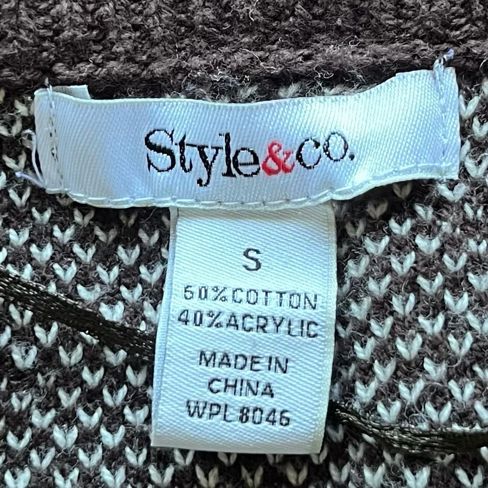 Style & co Brown and White Women's cardigan sweater open weave Ruffle front S - Picture 6 of 7
